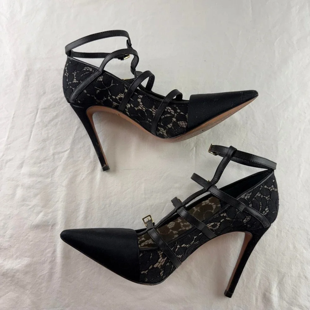Tory Burch Sutton 100mm Pump Camellia Lace Strappy Womens 10M